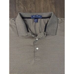 Alan Flusser Polo Shirt Mens XL Tan Striped Mercerized Cotton Golf‎ Short Sleeve